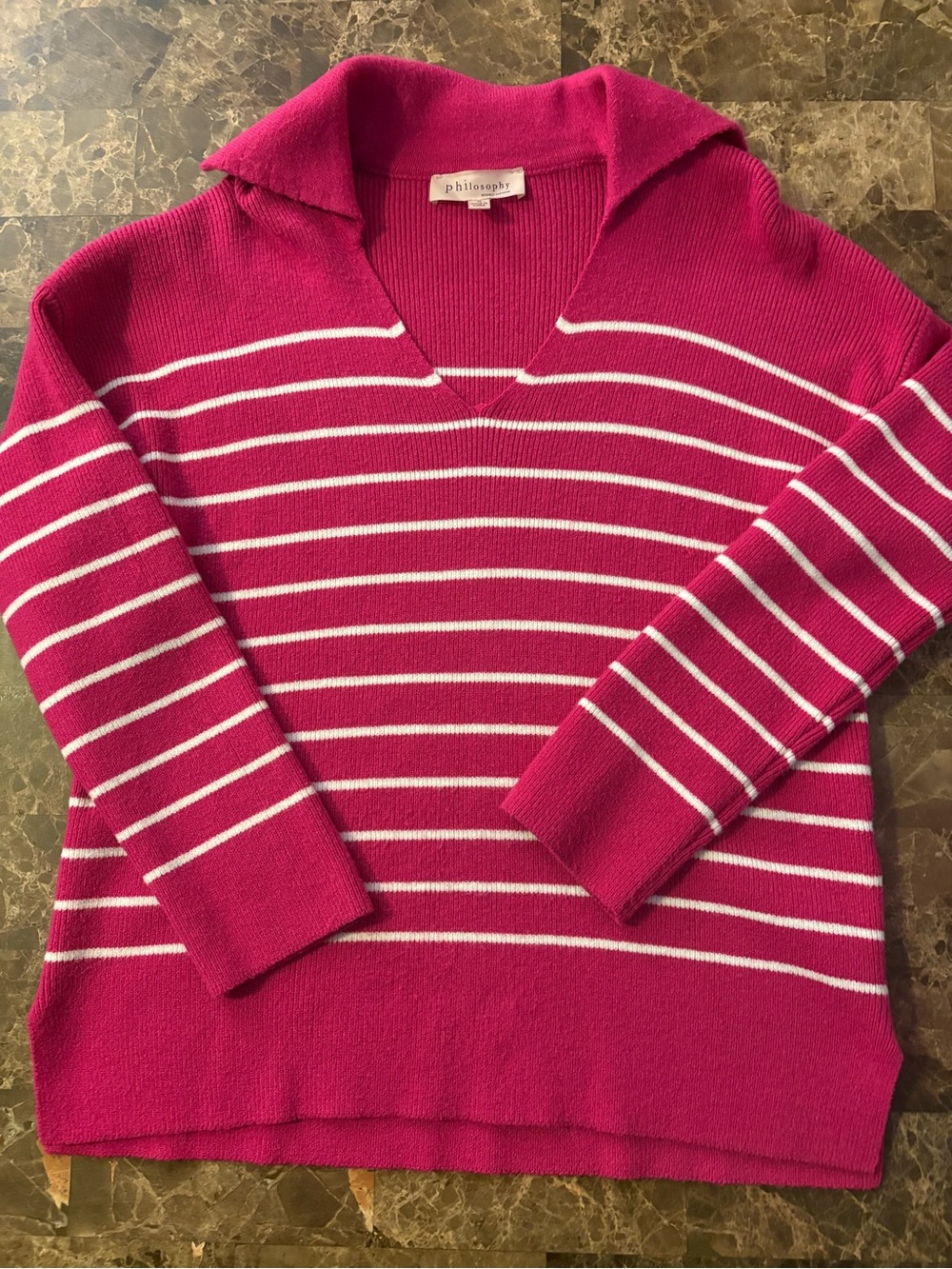 Philosophy Republic Women’s Anthropologie Fuchsia Striped V-Neck Sweater